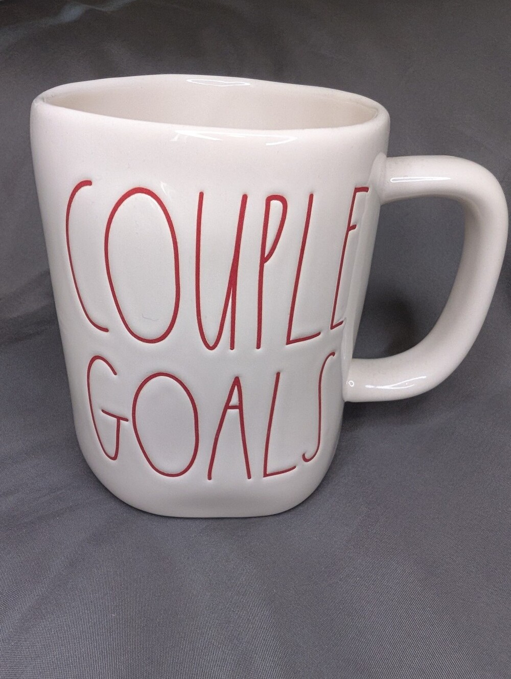 Rae Dunn "Couple Goals" White Ceramic Mug with Red Lettering